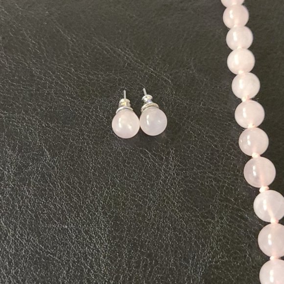 Rose Quartz Necklace and Earrings - Picture 4 of 6